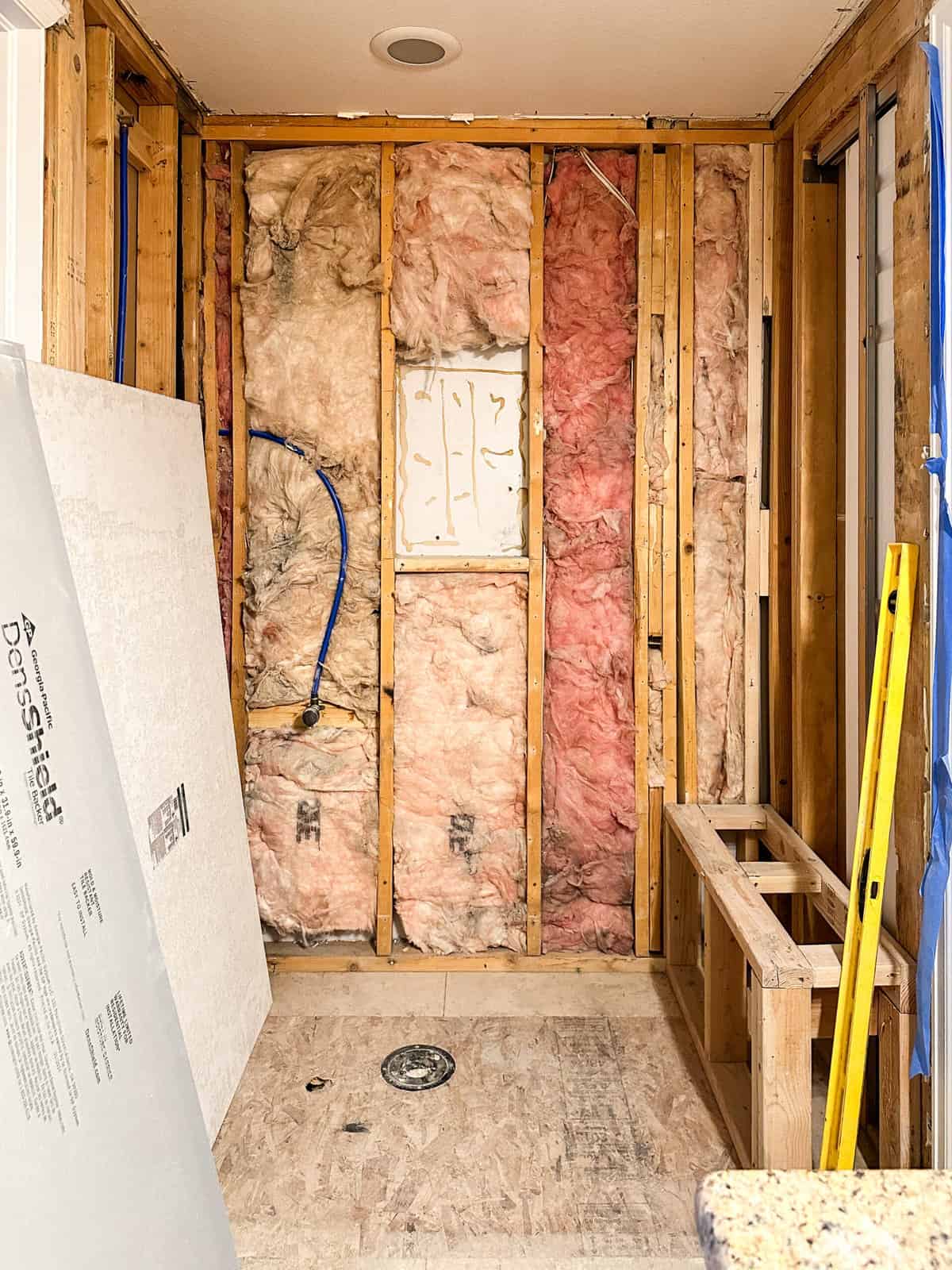 the shower wall after demo