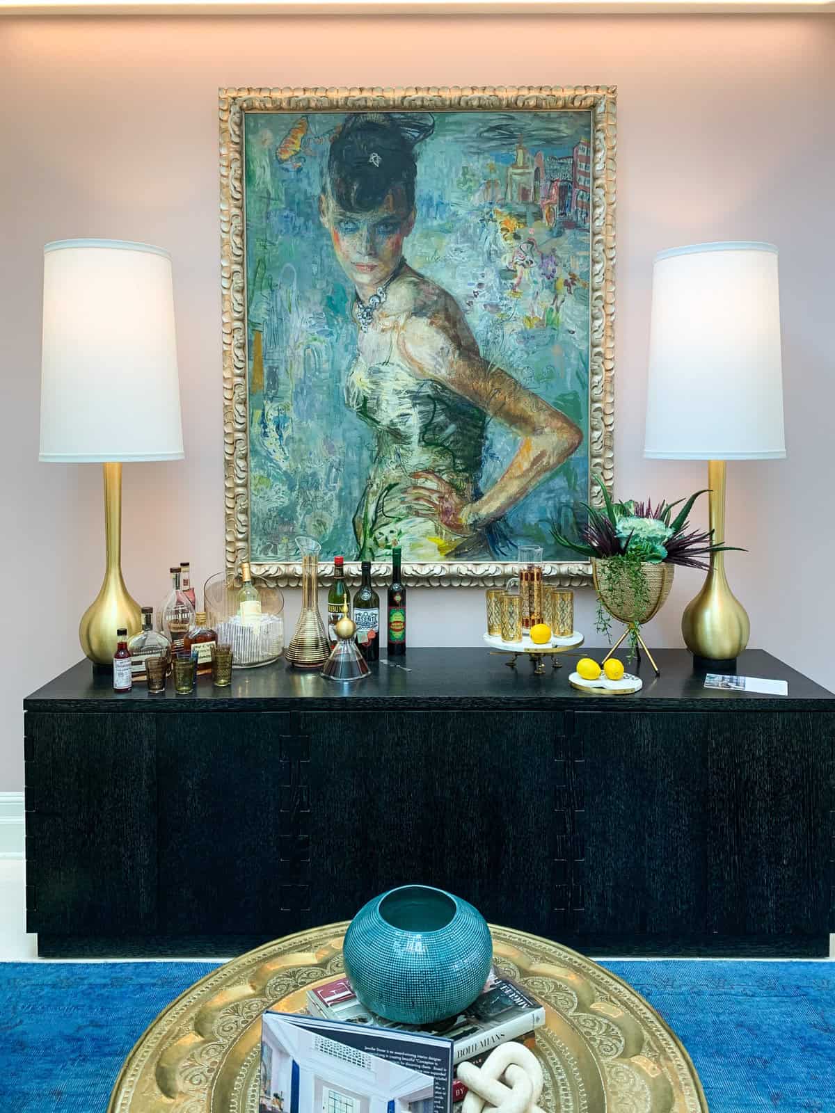 designer inspired buffet with large artwork