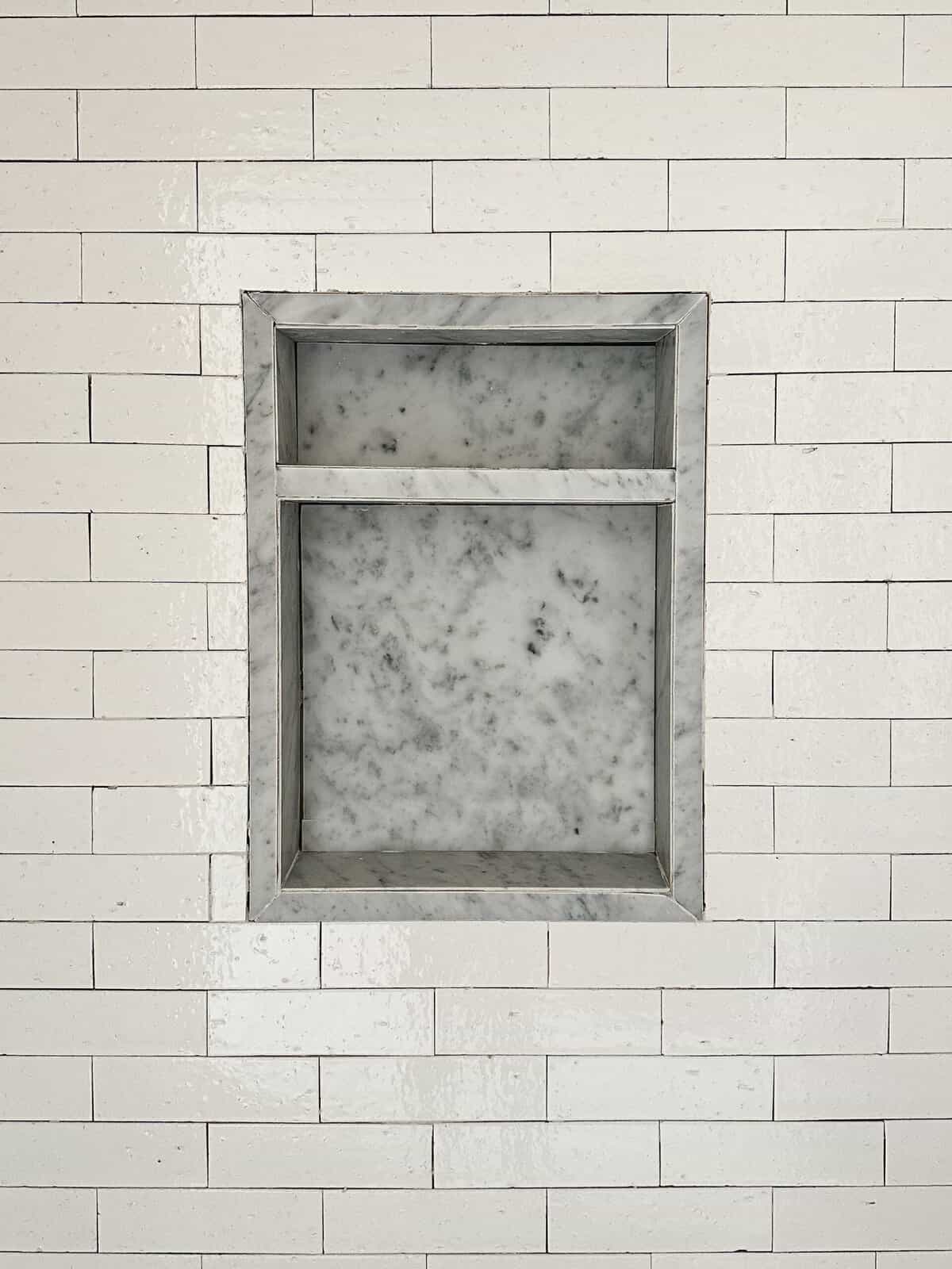 progress on the marble shower niche