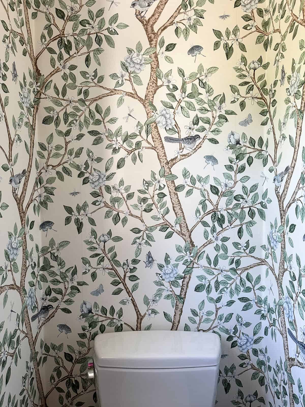 chinoiserie wallpaper mural water closet details