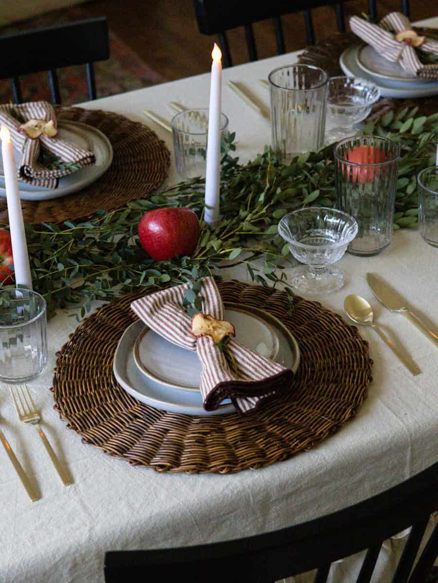 Candles, Apples, and Fresh Greenery