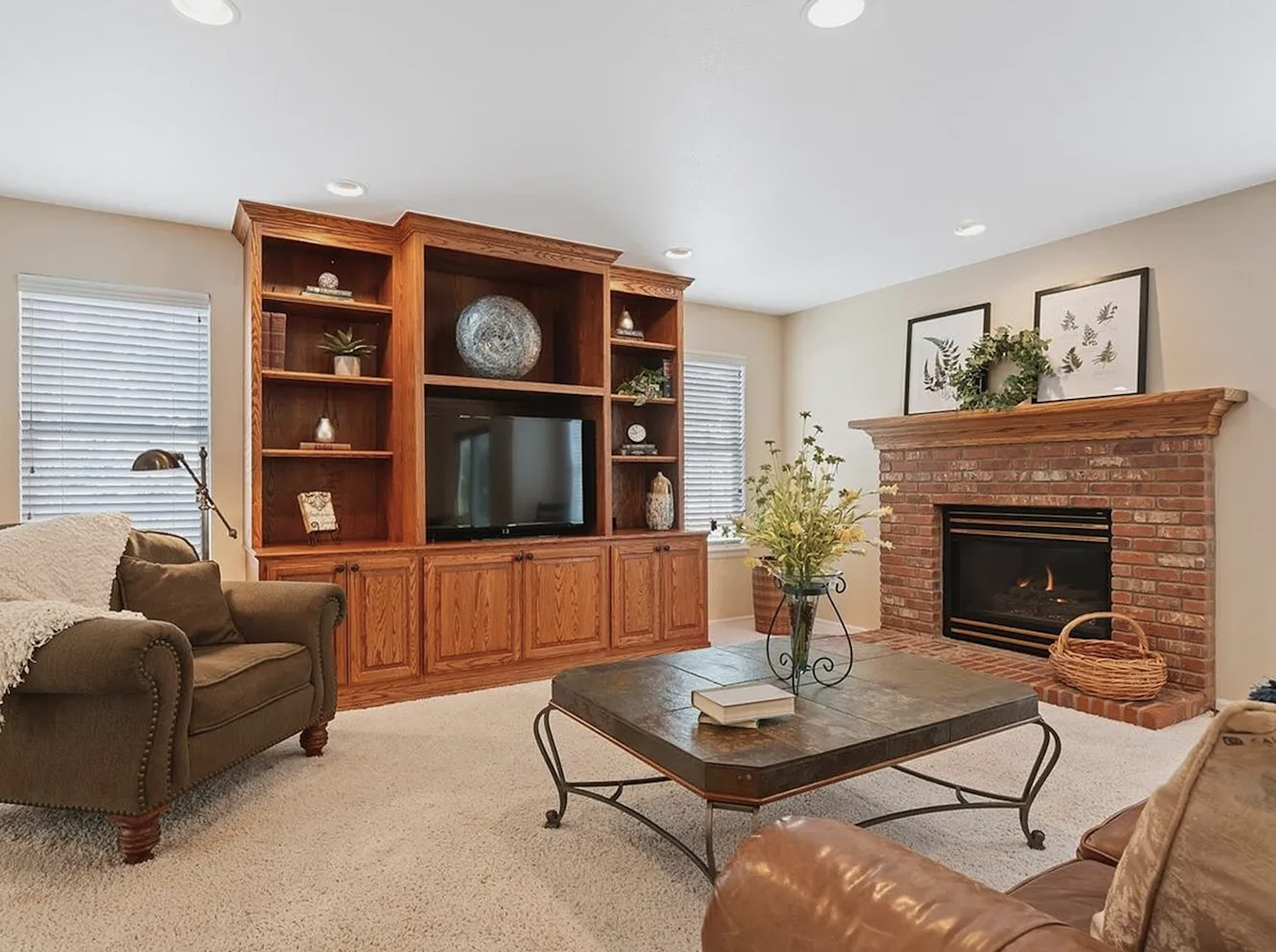 family room fireplace and built-ins